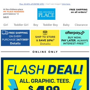 The Children's Place, FLASH DEAL! $4.99 & Under All Graphic Tees!