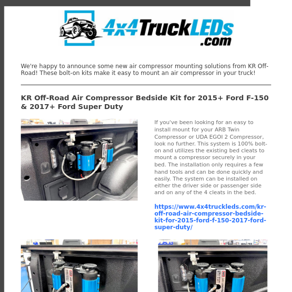 New Air Compressor Mounts from KR Off-Road for F-150, Super Duty, Tacoma, Tundra & Broncos