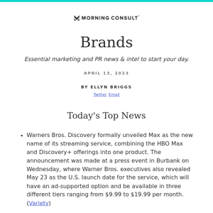 Morning Consult Brands: Warner Bros. Discovery Rebrands Flagship Streaming Service as 'Max'