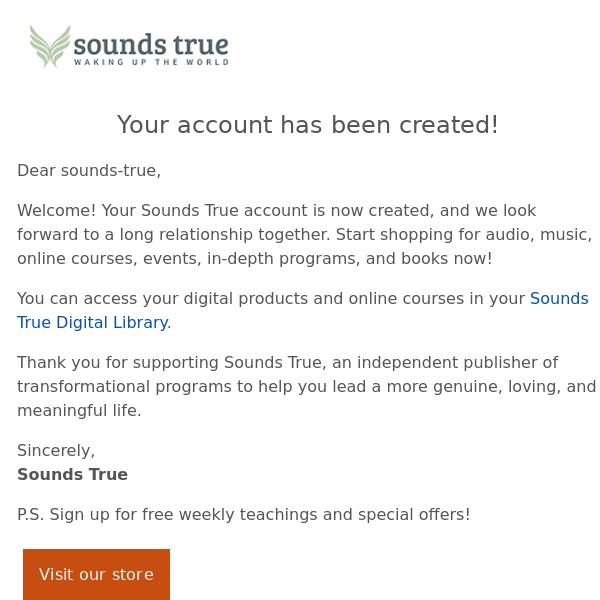 Your SoundsTrue.com Account Has Been Created