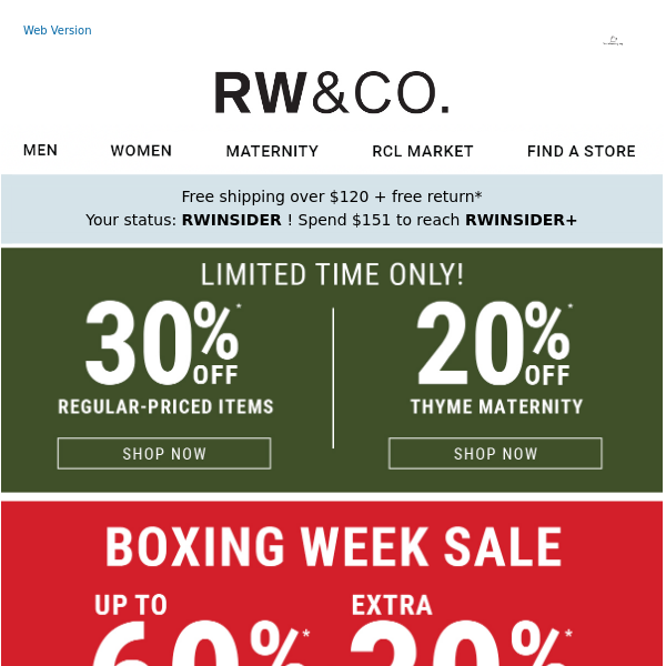 RW&Co Boxing Week Deals 2022