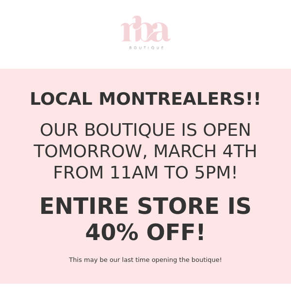 40% OFF entire boutique!