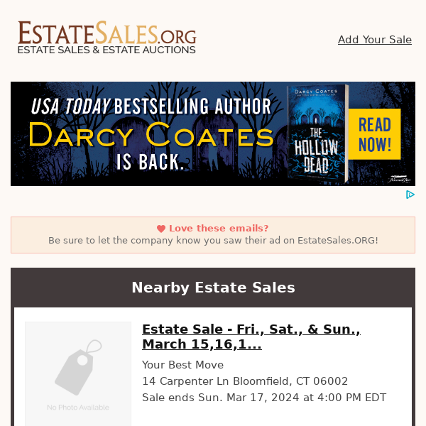 Your daily estate sales on EstateSales.org