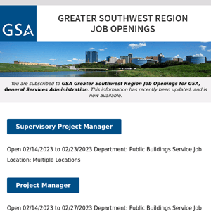 New/Current Job Opportunities in the GSA Greater Southwest Region