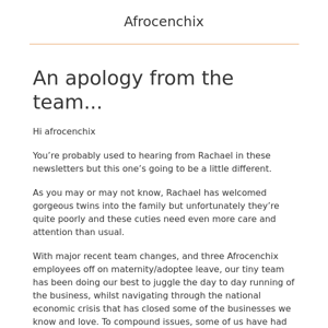 An apology from the team...