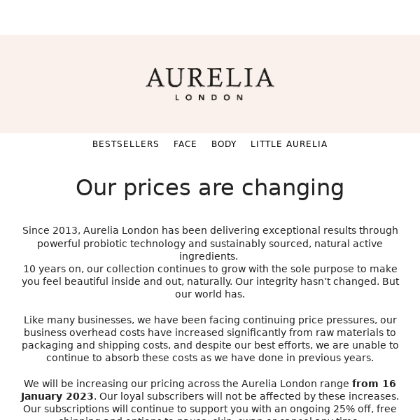 Heads up - our prices are changing