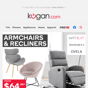 Luxury Armchairs & Recliners from $64.99* - Only While Stocks Last