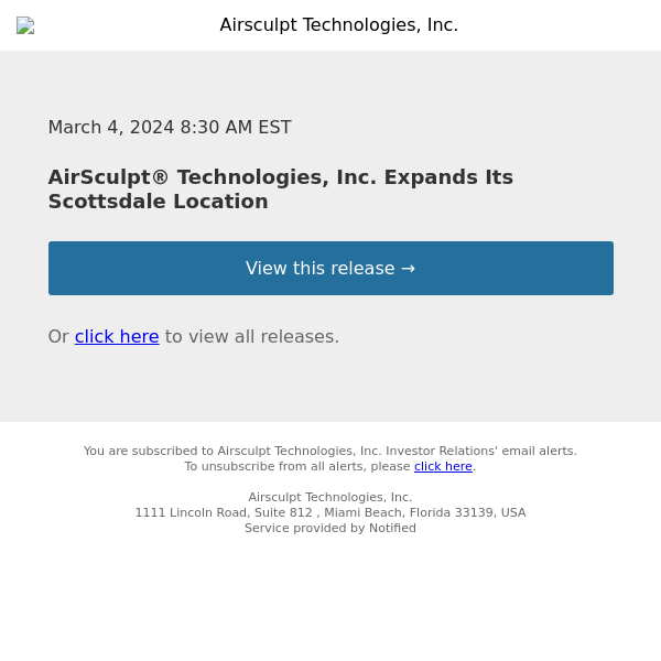 AirSculpt® Technologies, Inc. Expands Its Scottsdale Location