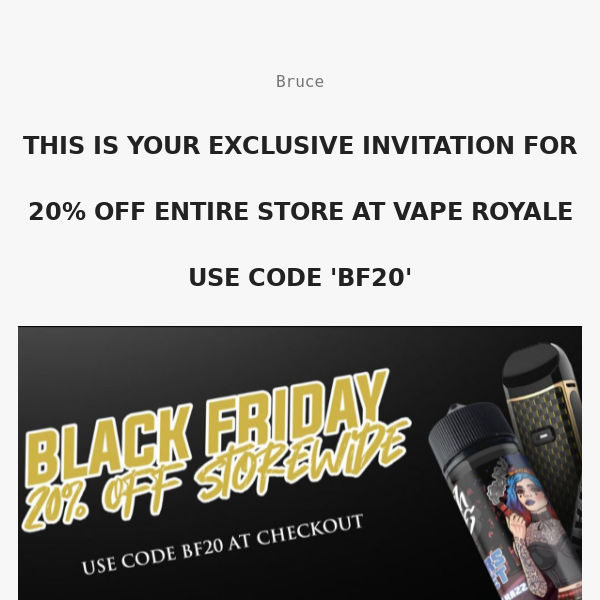 VAPE ROYALE 20% OFF EVERYTHING ONLINE & IN STORE 🔥