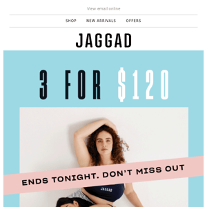 Ends tonight. 3 for $120 tees, crops and shorts!