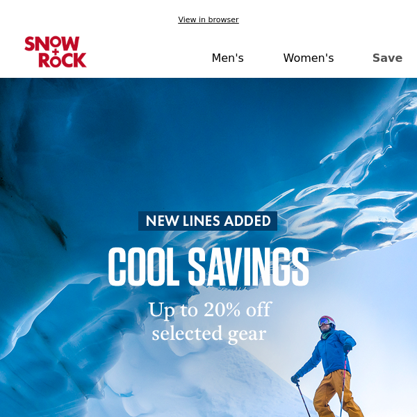 Save up to 20% on snow gear