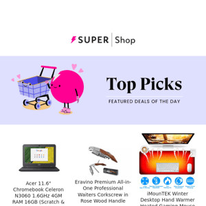 🛍️ Thursday’s Top Picks: $68.99 Acer 11.6" Chromebook | $13.99 Premium Rose Wood Corkscrew | $40.99 Heated Gaming Mouse Pad & More