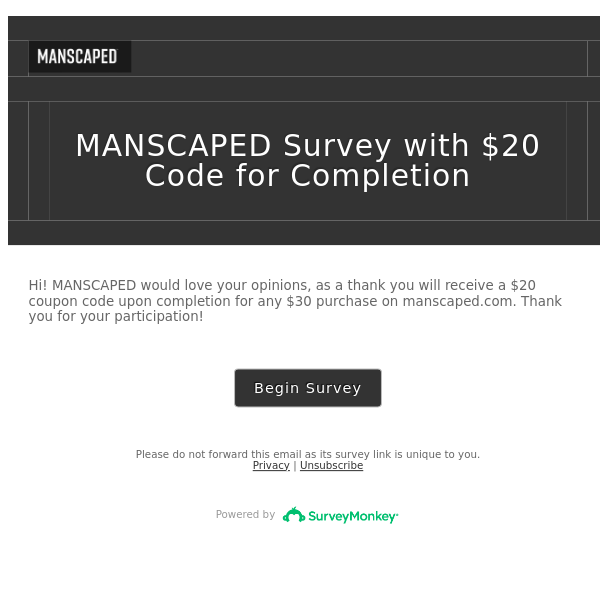 MANSCAPED Wants Your Opinions, $20 Coupon for Completion!