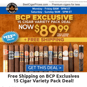 📦 Free Shipping on BCP Exclusives 15 Cigar Variety Pack Deal 📦