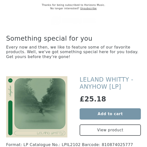 NEW! LELAND WHITTY - ANYHOW  **DEBUT SOLO LP FROM THIS MEMBER OF BADBADNOTGOOD**