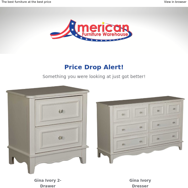 Price Drop Alert: Gina Ivory 2-Drawer Nightstand has a new, lower price.