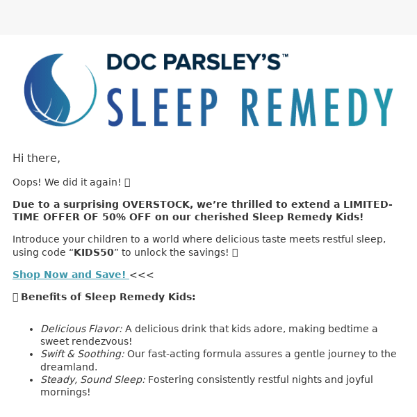 50% Off on Doc Parsley's Sleep Remedy Kids - Limited Time Offer! 🌙