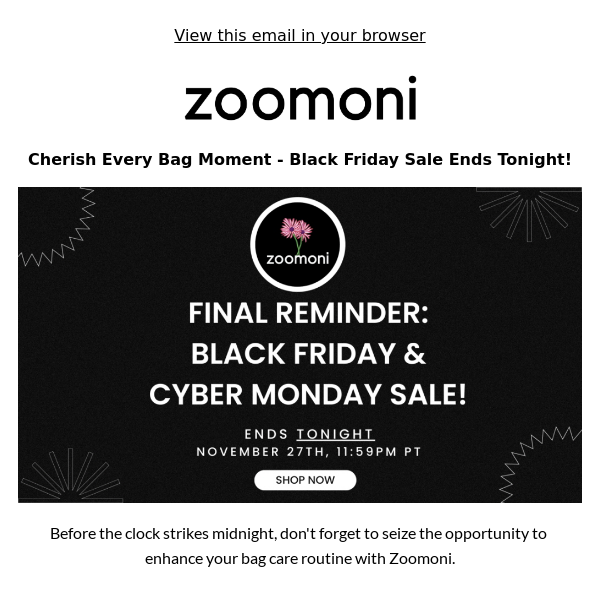 🌟 Final Call: Zoomoni Black Friday Sale Ends Tonight! Don't Miss Out!⏰