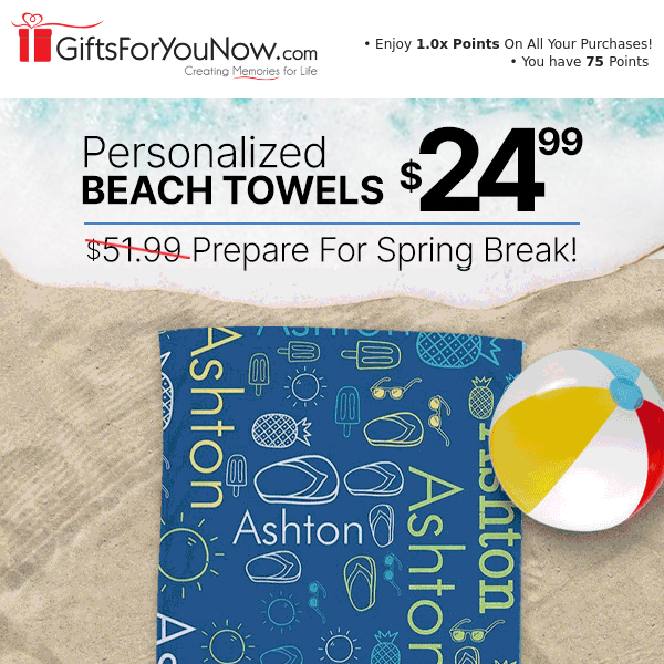 $24.99 Personalized Beach Towels (Save Over $25)