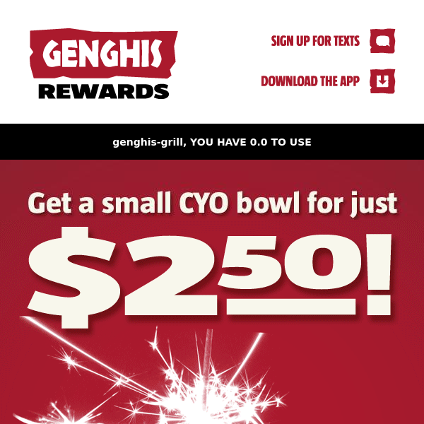 Hey Genghis Grill!👋 Get a $2.50 Bowl TOMORROW for the GG B-Day!🥳🎁🕺