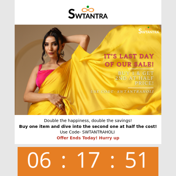 Hey Swtantra, Swtantra's Holi sale ends in few hours 😯 ⏳