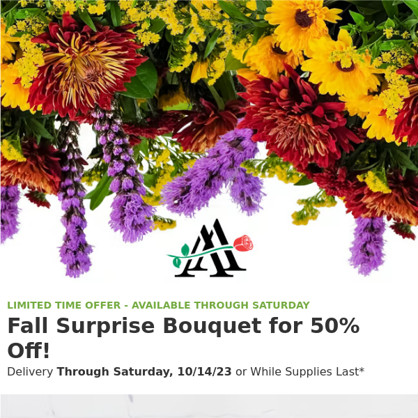 Blooms & Bargains: Dive into Autumn with 50% Off Fall Surprise Bouquet! 🍁💐
