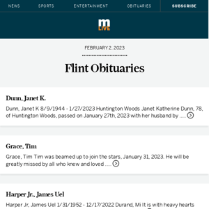 Today's Flint obituaries for February 2, 2023