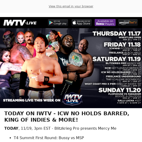 TODAY on IWTV: ICW NHB, King Of Indies & more!