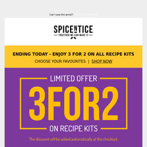 ENDING TODAY - 3 for 2 on recipe kits.