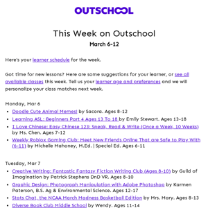 This week on Outschool: Classes your learner may like