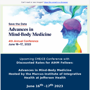 AIHM Fellow Discount | Advances in Mind-Body Medicine | 4th Annual Conference