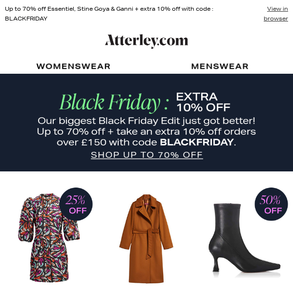 Starts now! Extra 10% off The Black Friday Edit