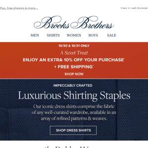Enjoy an additional 10% off impeccable dress shirts.