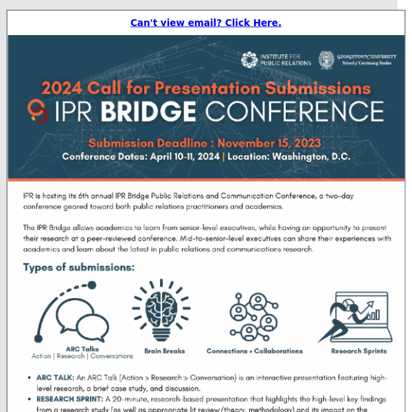 Call for Presentations 📣 2024 IPR Bridge Conference in Washington, D.C.!