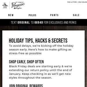 IMPORTANT: Holiday Info From Original Penguin