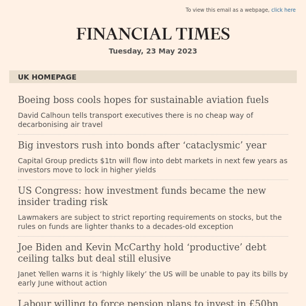 UK morning headlines: Boeing boss cools hopes for sustainable aviation fuels...