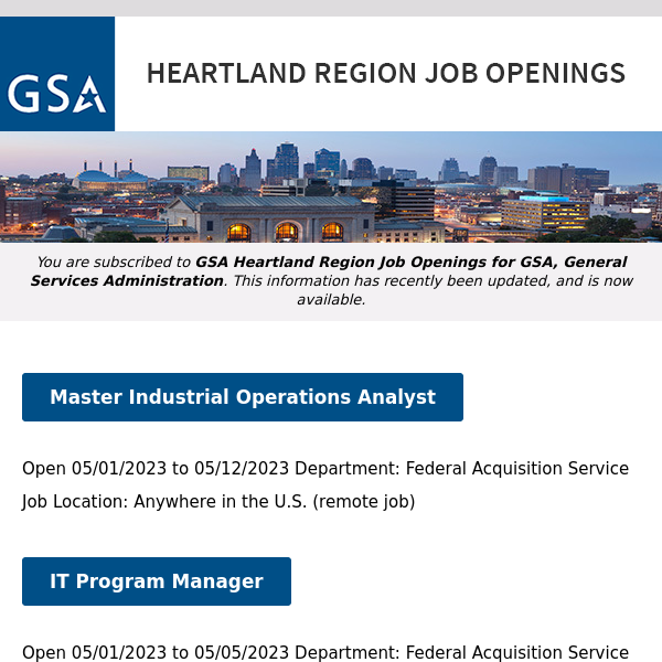 New/Current Job Opportunities in the GSA Heartland Region