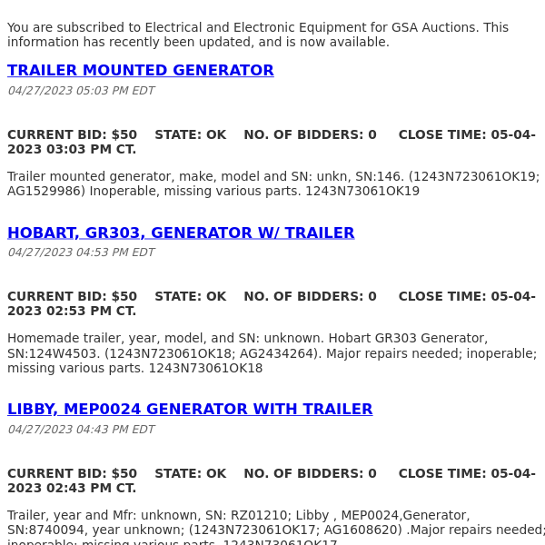 GSA Auctions Electrical and Electronic Equipment Update