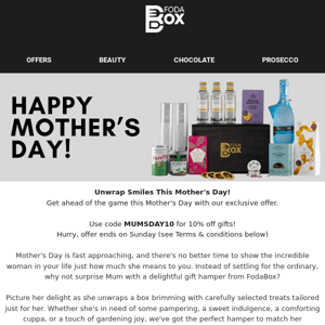 Time's Ticking! Order your Mother's Day Gift Today with our Exclusive Discount!⌛️