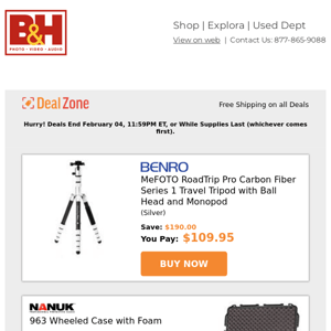 Today's Deals: Benro MeFOTO RoadTrip Pro CF Tripod, Nanuk 963 Wheeled Case w/ Foam, Viltrox RB08 Mini Bicolor Portable LED Light, Watson NiMH Rechargeable Batteries