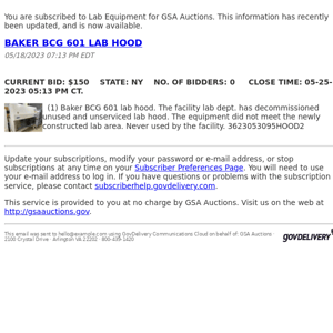 GSA Auctions Lab Equipment Update