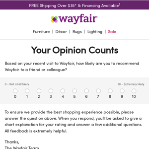 Wayfair requests your feedback