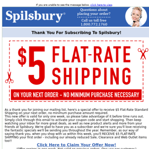 Thank You For Subscribing to Spilsbury Email Specials!