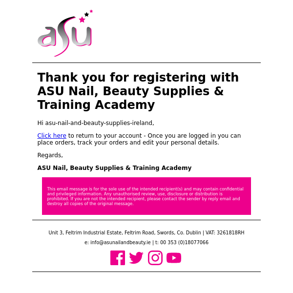 Thank you for registering at ASU Nail, Beauty Supplies & Training Academy