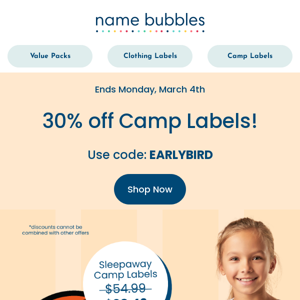 Score 30% off Camp Labels! 🏀