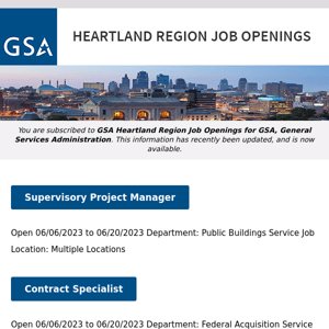 New/Current Job Opportunities in the GSA Heartland Region