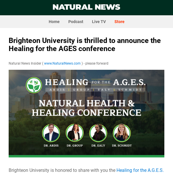 Brighteon University is thrilled to announce the Healing for the AGES conference