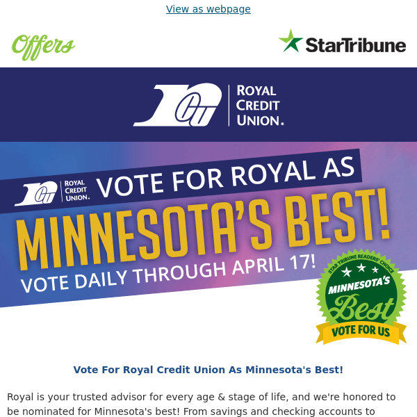 Vote For Royal Credit Union As Minnesota’s Best!