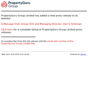 PropertyGuru Group Limited - A Message from Group CEO and Managing Director, Hari V. Krishnan