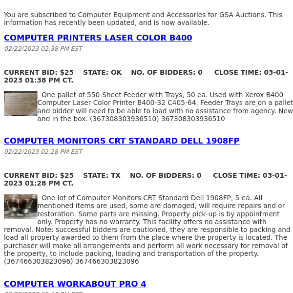 GSA Auctions Computer Equipment and Accessories Update